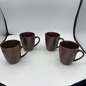 Sango Avanti Brown 4722 Coffee Mugs‎ Set of 4 Swirl Stripe 4"Cups